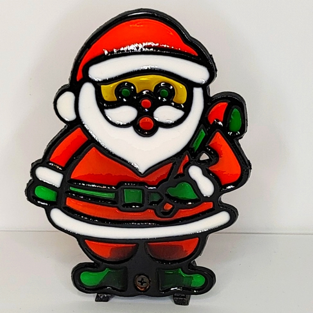 Vintage Stained Glass Santa Candle Holder Metal Made In Taiwan